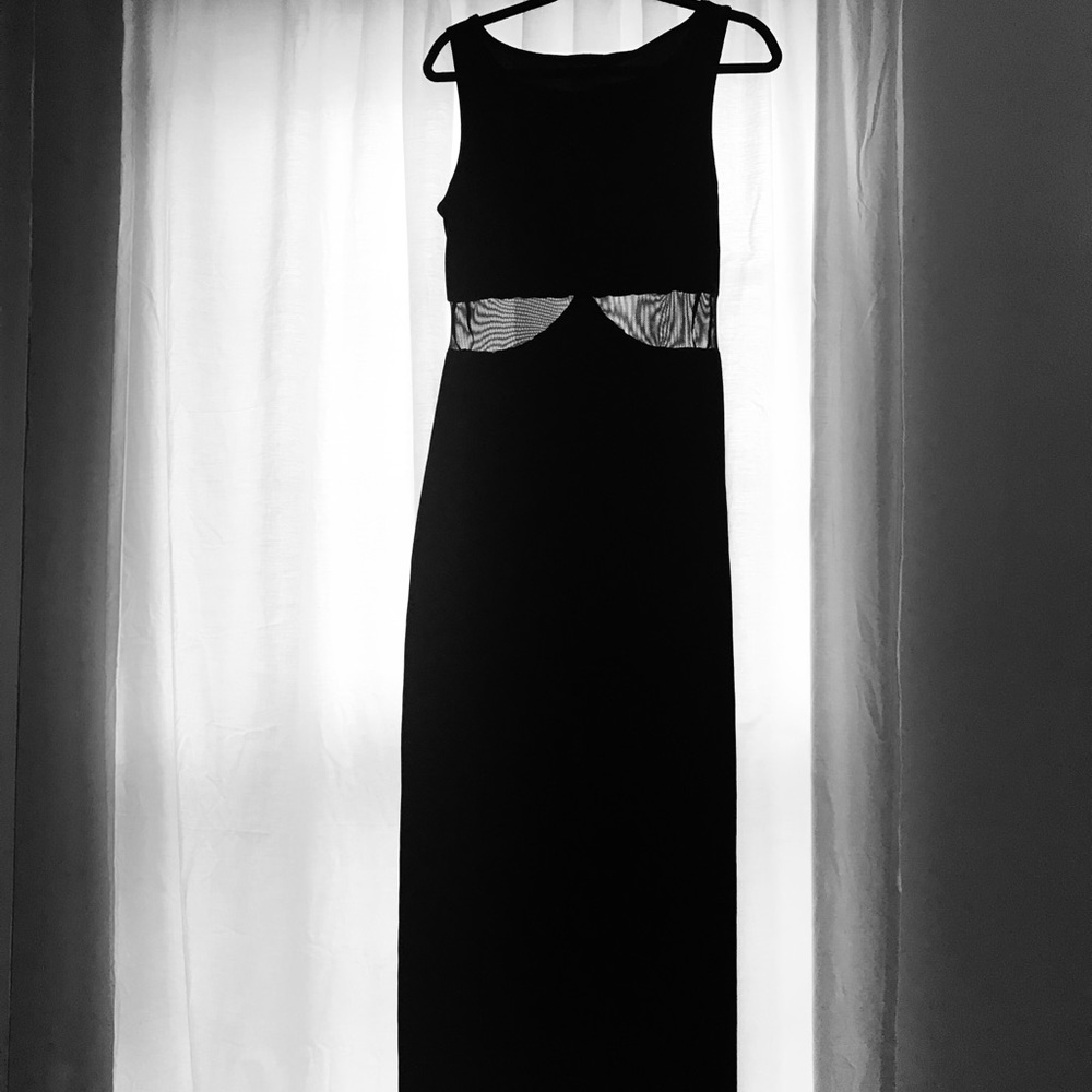 Vintage 90s Black Velvet Cutout Maxi Dress Flaw - Picture 3 of 8